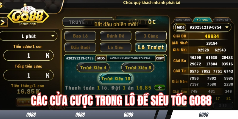 Lô Đề Siêu Tốc GO88 - Quay Số Cực Nhanh, Tiền Về Liền Tay! 3 Các cửa cược có trong lô đề siêu tốc GO88